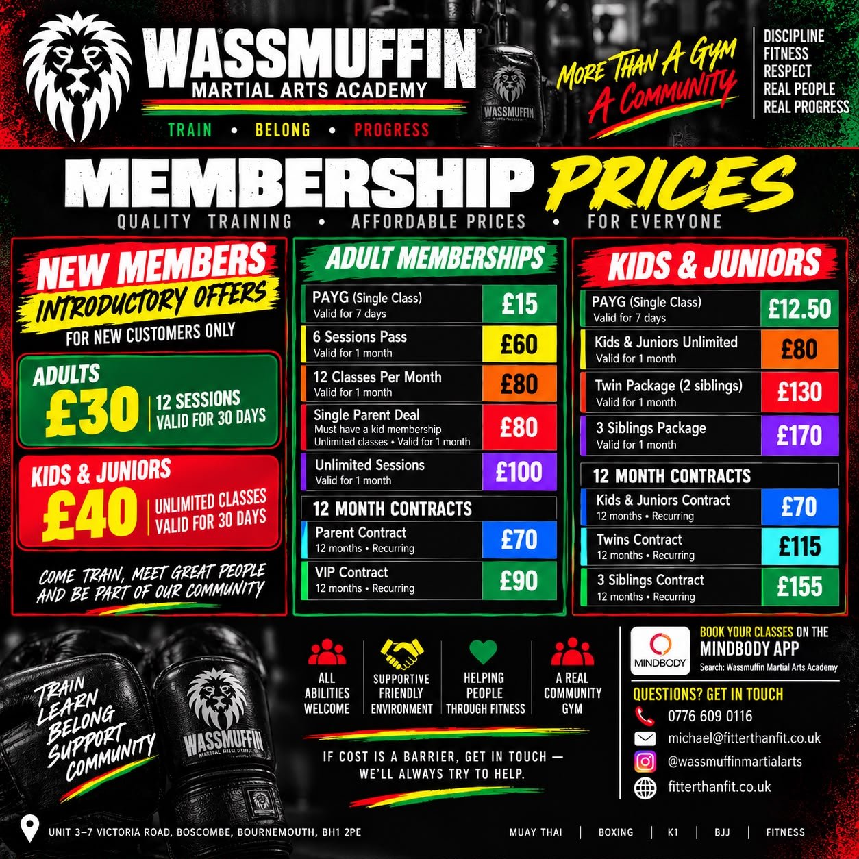 Wass’Muffin Martial Arts Bournemouth membership prices and 30 day trial offers