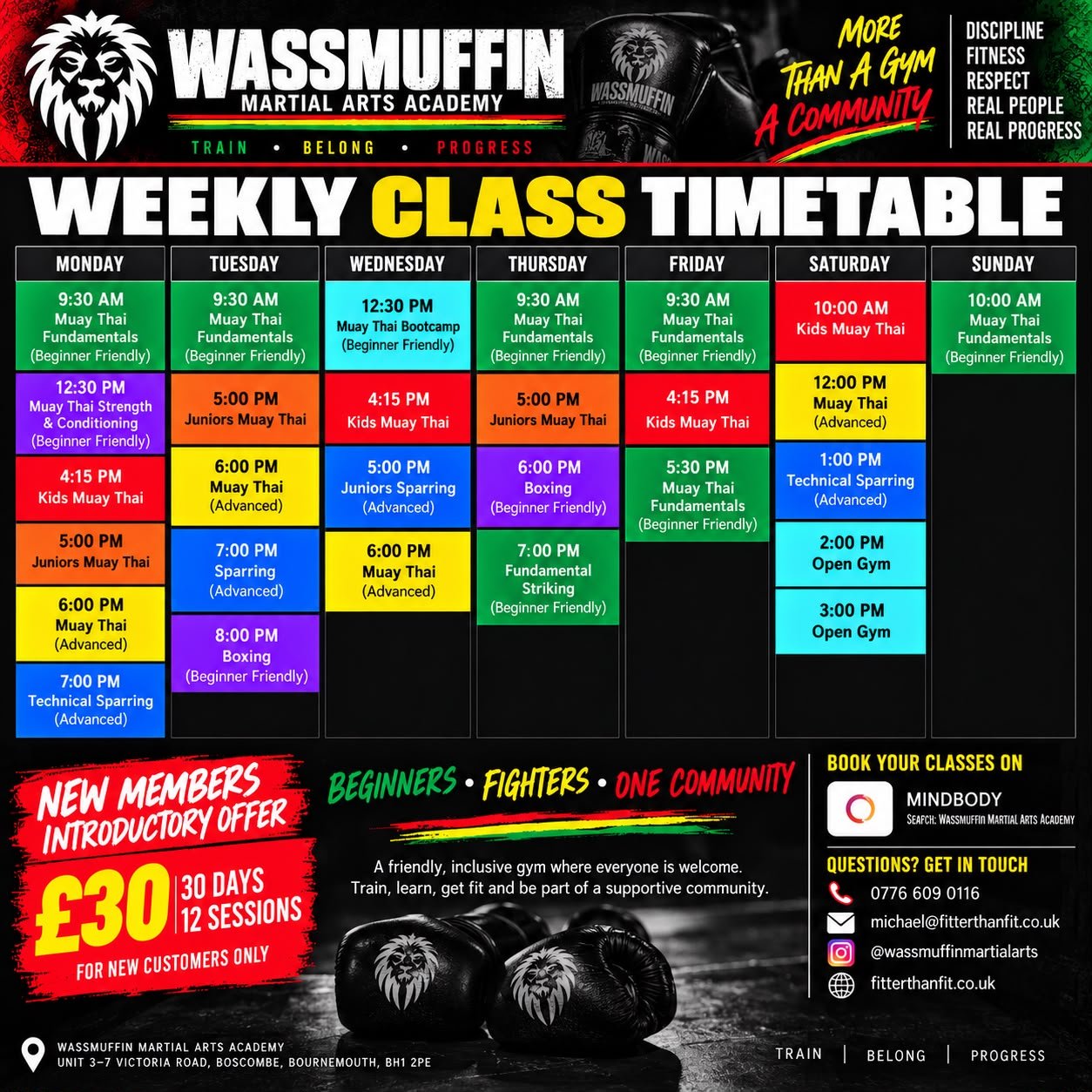 WassโMuffin Martial Arts Academy Bournemouth weekly class timetable